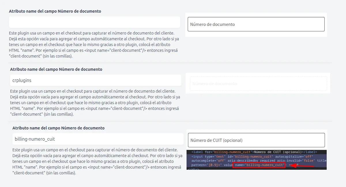 Campo número de documento
