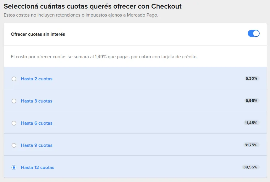 Cuotas en MercadoPago