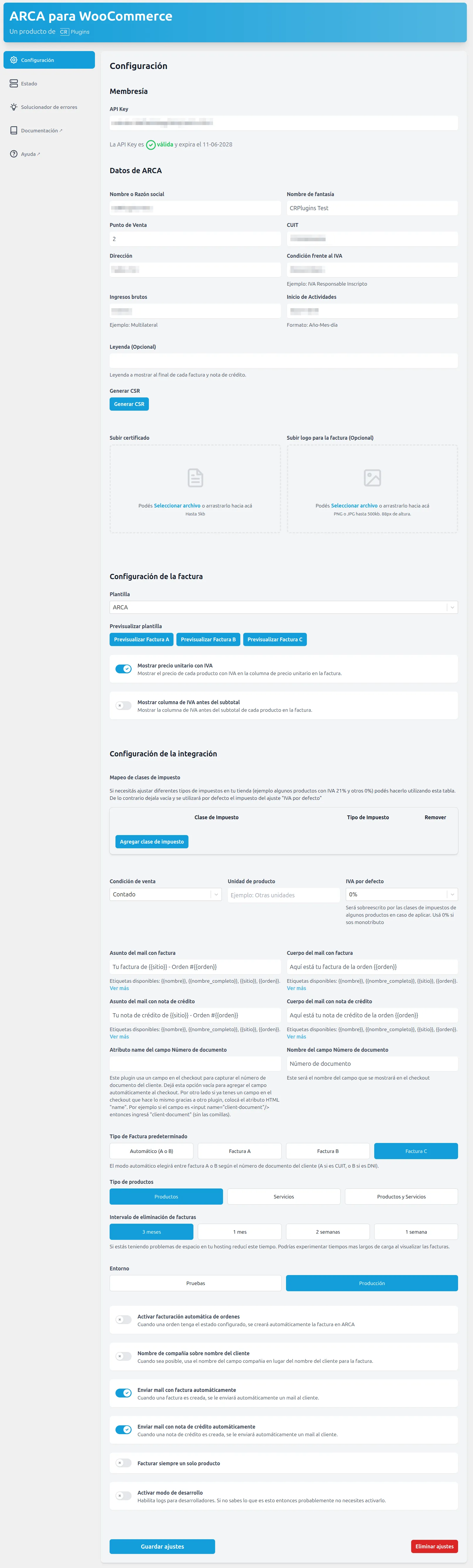 Ejemplo de configuración de Monotributo