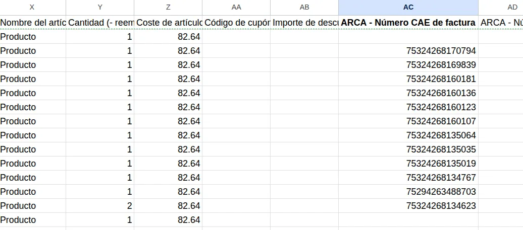 Datos de exportación de pedidos